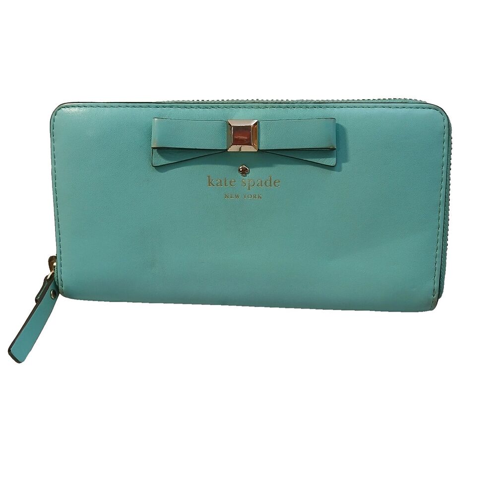 Kate Spade New York Holly Steet Lacey Turquoise Blue Leather Zip Around Wallet